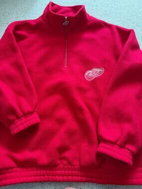 Vintage 90s Detroit Red Wings Logo Athletic Fleece Quarter Zip Pullover XL Red